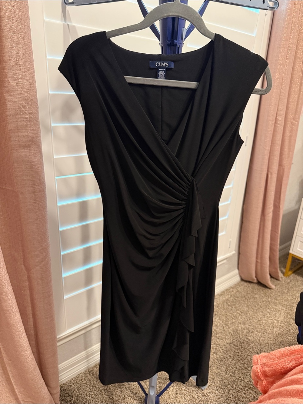 Chaps Black Draped V‑Neck Midi Dress